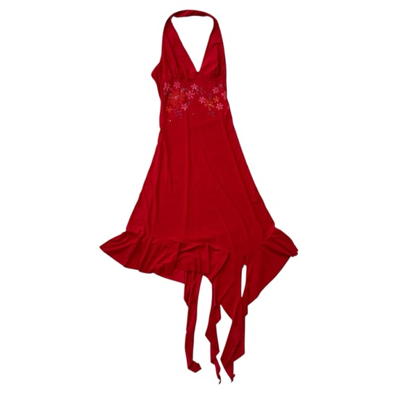 Lakubo Elegant Red Halter Midi Dress Size Small - Picture 1 of 7